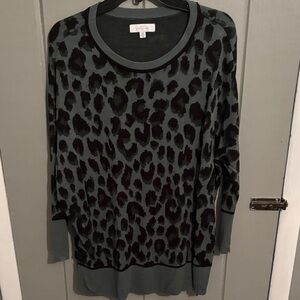 New Directions Green and Black Leopard Print Sweater